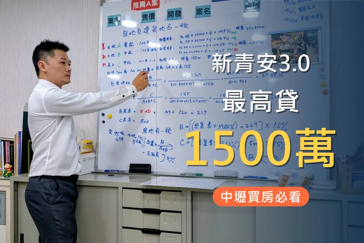 新青安3.0 最高貸1500萬 中壢買房必看