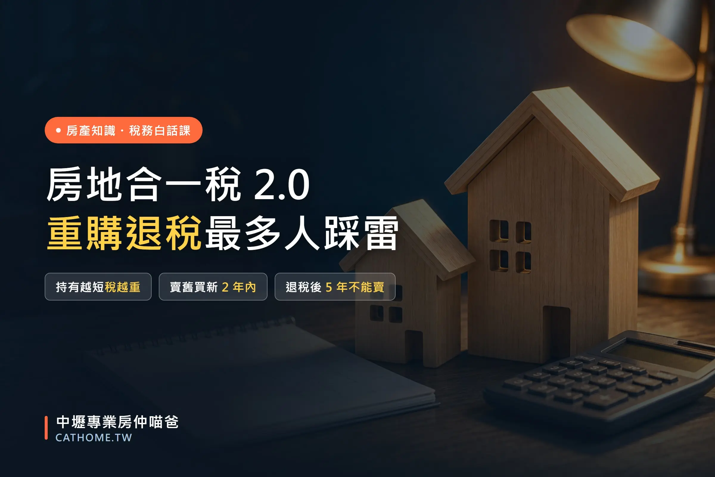 房地合一稅 2.0：稅率級距、自住 400 萬免稅與重購退稅五年限制｜中壢專業房仲喵爸