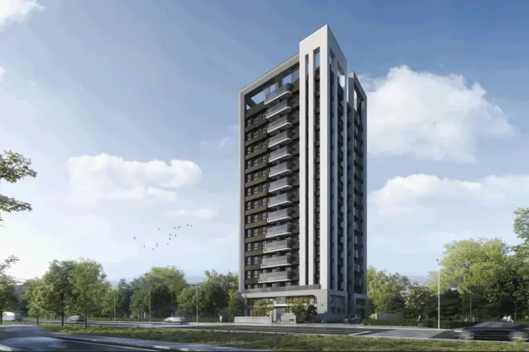中麗若隱建築外觀3D透視圖－青埔A19站旁地上14層獨棟住宅，53戶均質三房