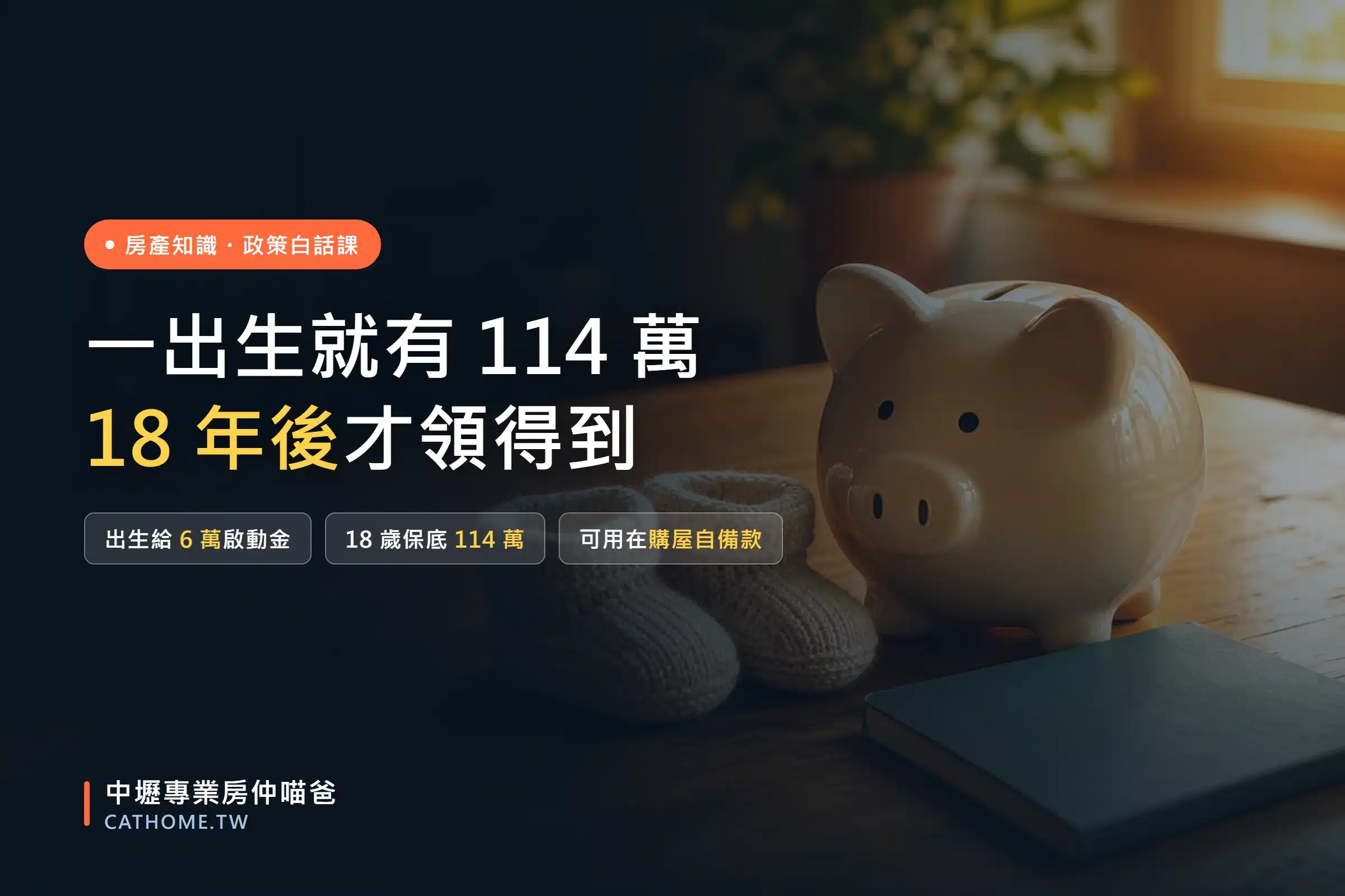 台灣兒少成長及未來帳戶：出生給 6 萬啟動金、18 歲保底 114 萬，可用在購屋自備款，但要 18 年後才領得到｜中壢專業房仲喵爸